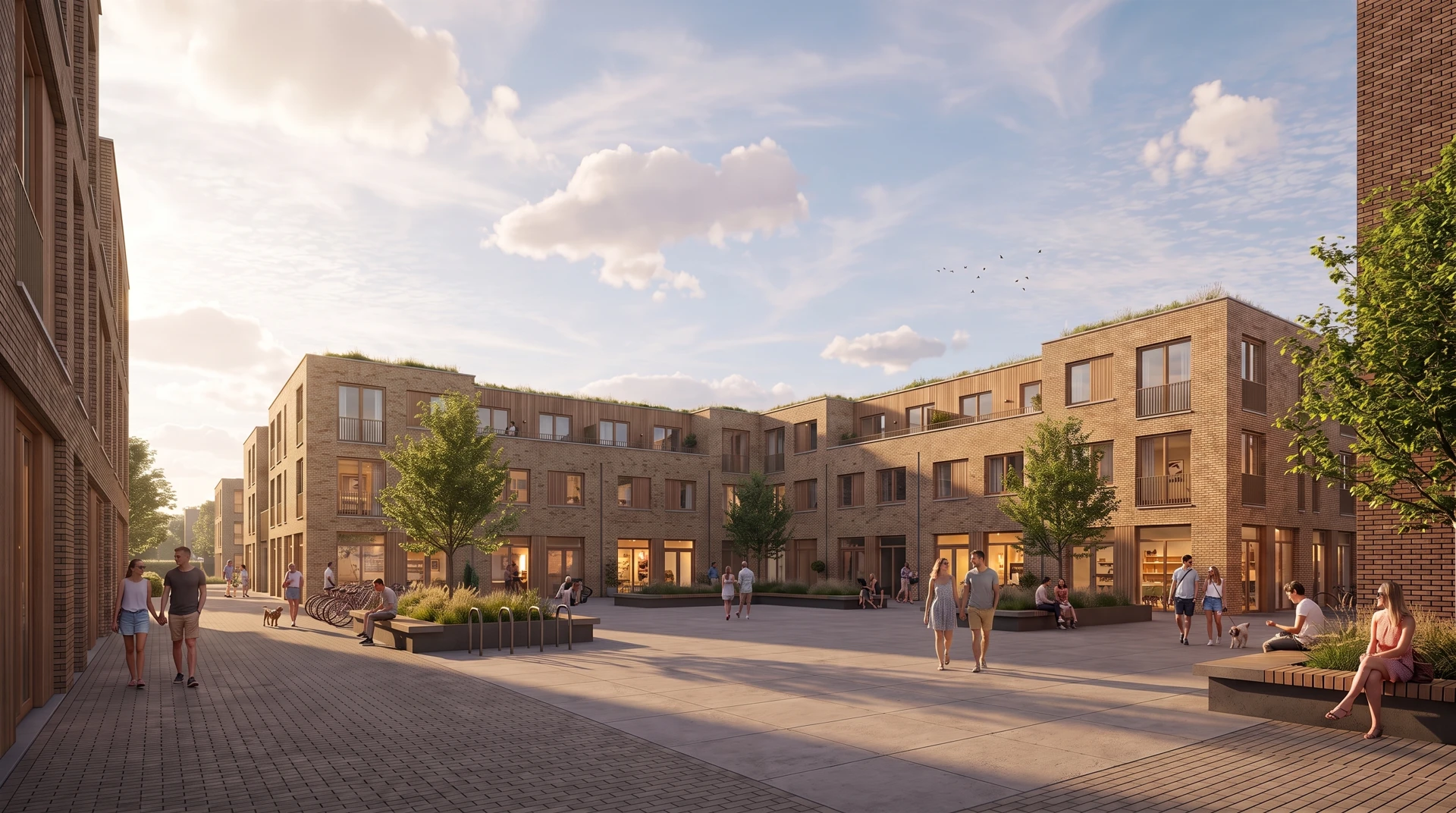 Visualisatie van het centrale plein in onderzoeksproject De Groene Es